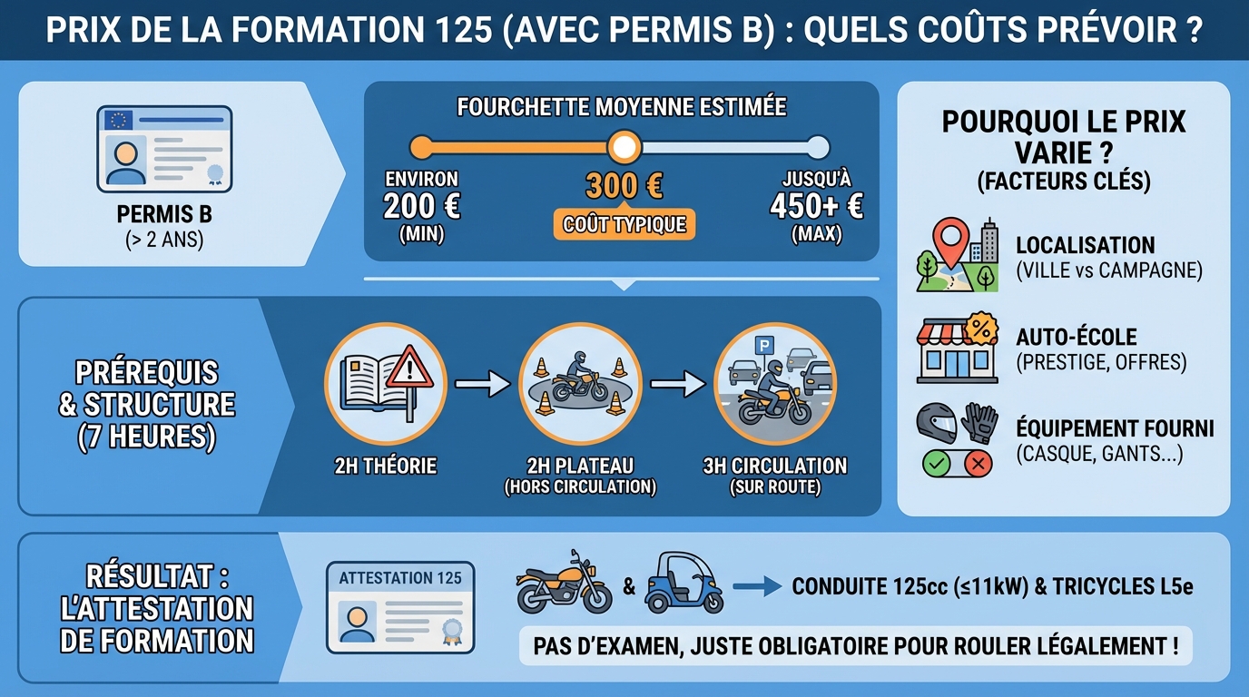 Quel est le prix de la formation 125 avec le permis b ? 3 Conditions d'obtention